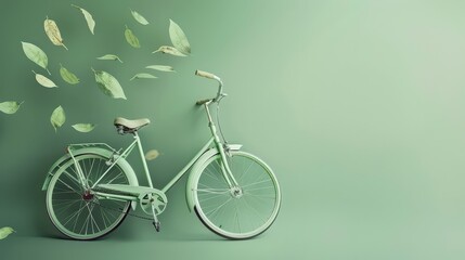 Eco-Friendly Bicycle with Leaves in a Studio Setting, Aesthetic Advertisement Image for Green Transportation