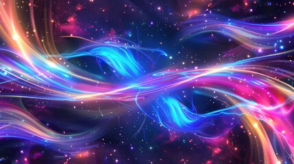 Obraz premium Colorful abstract nebula with swirling light trails, cosmic background. Outer space and astronomy concept
