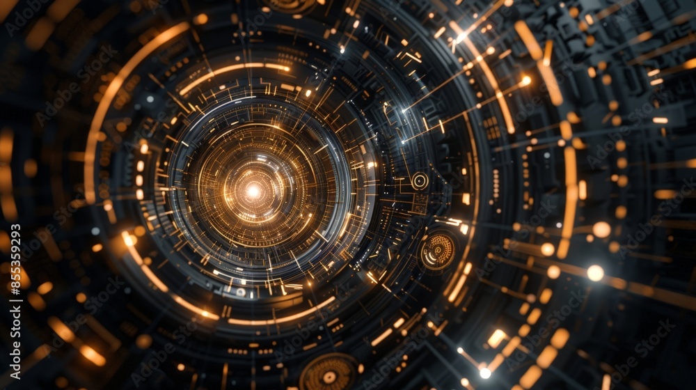 Poster high-tech control room: futuristic cybersecurity center with advanced graphic user interface