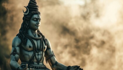Fototapeta premium Majestic statue of god Shiva on soft light background