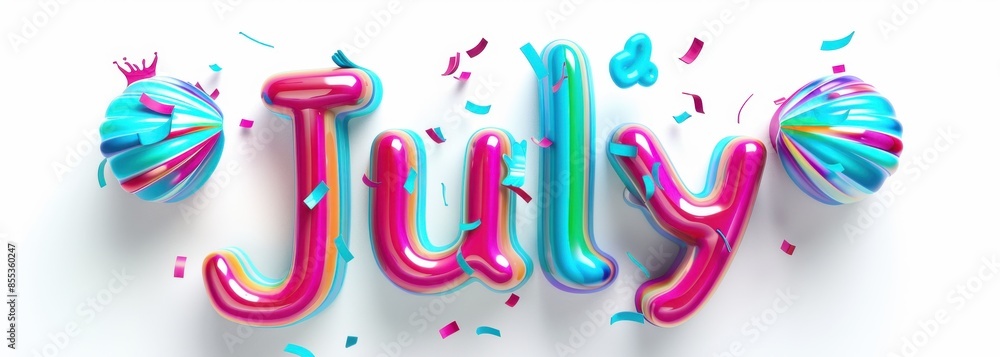 Wall mural text summer colors on a white background, the text in colorful letters with a shadow effect, the wor