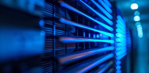 Electronic Data Center Server Rack with Lights On