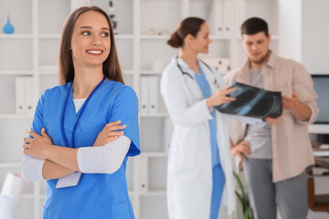 Portrait of female doctor working at hospital