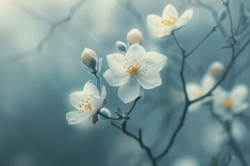 Peaceful Spring Blossoms on Tree, Soft Focus Background