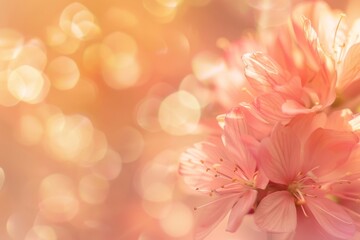 Blurred Cherry Blossoms in Soft Pink Hues against a Golden Sunflower Field Backdrop