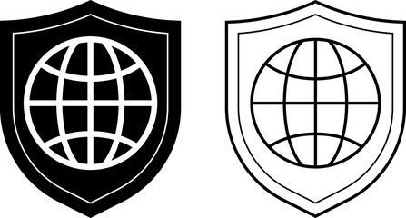 outline silhouette globe shield icon set