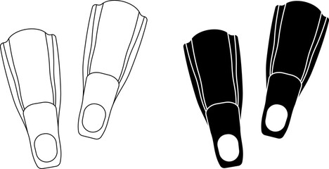 outline silhouette Swimfins icon set isolated on white background © Sutana