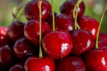 Fresh cherries close-up, with splashes of water, healthy eating concept, healthy lifestyle concept