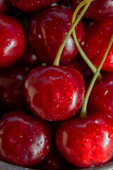 Fresh cherries close-up, with splashes of water, healthy eating concept, healthy lifestyle concept