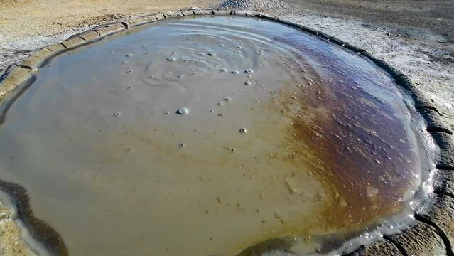Mud volcano. Always active mud volcanoes surrounded by mountains