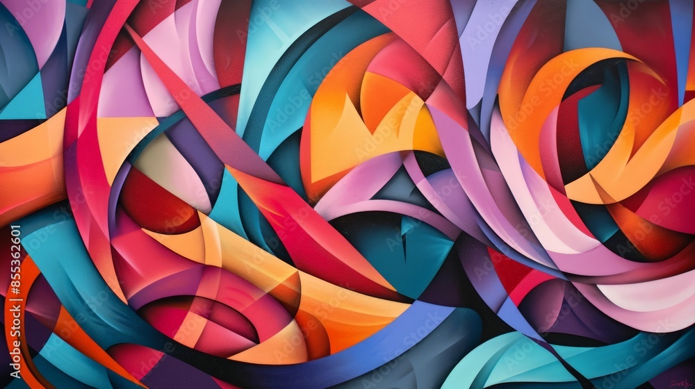Poster vibrant abstract art with circular motion patterns in multiple colors.