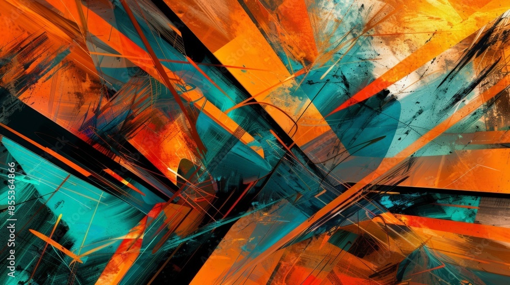 Poster stylized abstraction artwork with bright colors and geometric patterns