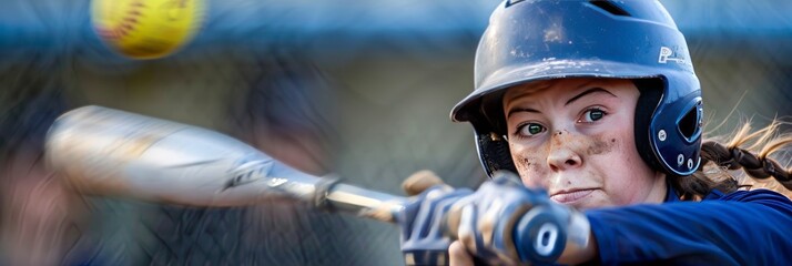 Intense focus  softball batter s eyes locked on approaching ball for perfect timing