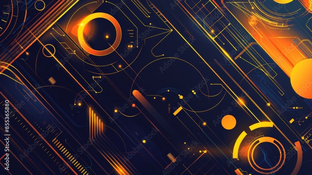Poster vibrant cybernetic interface graphics with neon lights and abstract patterns