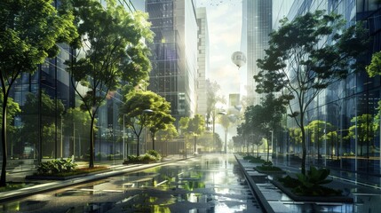 Futuristic Cityscape: Eco-Friendly Urban Design Showcasing Innovative Architecture and Sustainable Living Environments