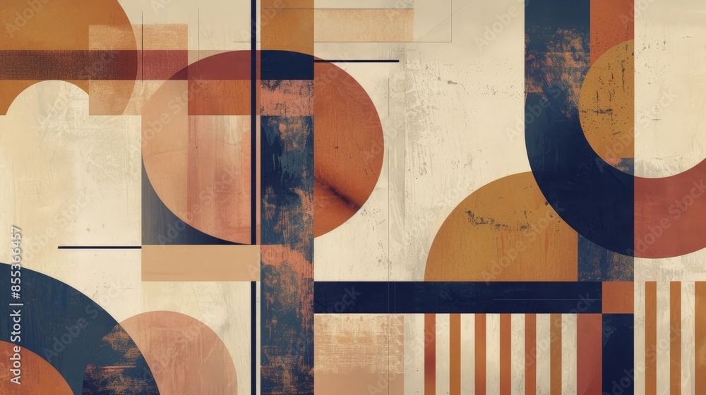 Poster abstract art print with geometric pattern and colorful swirls