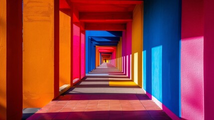 Vivid Art Corridor with Colorful Walls and Architectural Design