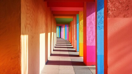 Fototapeta premium Vibrant Art Installation: Colorful Tunnel Walkway