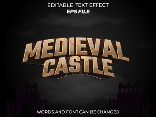 medieval caslle text effect, font editable, typography, 3d text for games. vector template