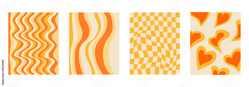 Poster collection of trendy twirl backgrounds in hippie and y2k style. groovy swirl and retro psychedelic a