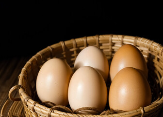 Eggs in basket. Generative AI