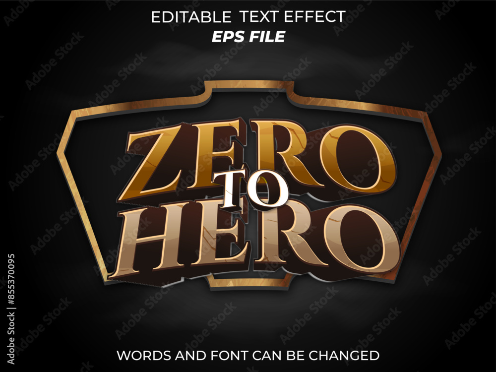 Poster zero to hero text effect, font editable, typography, 3d text for games. vector template