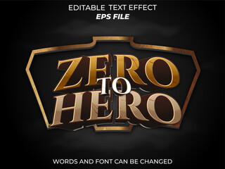 zero to hero text effect, font editable, typography, 3d text for games. vector template