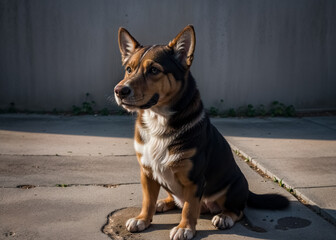 Dog on concrete close up. Generative AI