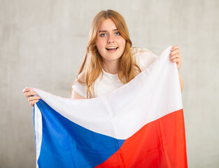 Happy woman supporting Czech on world championship