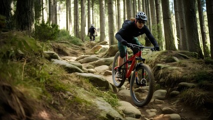 Fototapeta premium Capture a mountain biker navigating a rocky trail. 