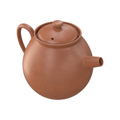 Brown clay teapot on white white background