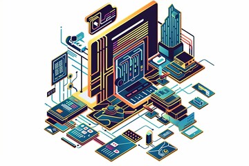 Naklejka premium Conceptual Technology Flat Illustration created with Generative AI