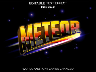 meteor text effect, font editable, typography, 3d text. vector template