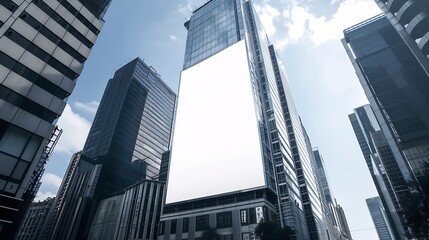 Mock up white large LED display vertical billboard on tower building clipping path for mockup : Generative AI