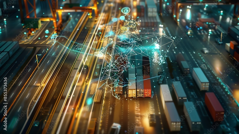 Aufkleber Transportation and logistics network distribution technology concept Using AI in logistics and supply chain management Planning with real time visibility and control over optimized sup : Generative AI
