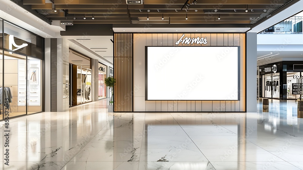 Poster mockup of a blank billboard store front sign in a shopping mall perfect for showcasing your logo and