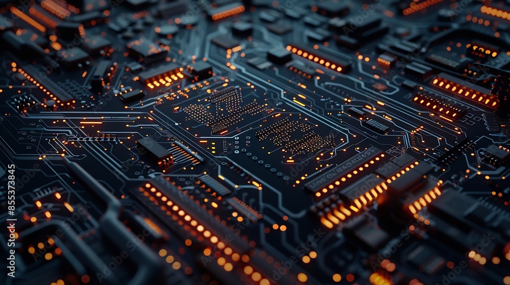 Leinwandbilder a high technology ai supercomputer close up transisitor on the pcb board : generative ai