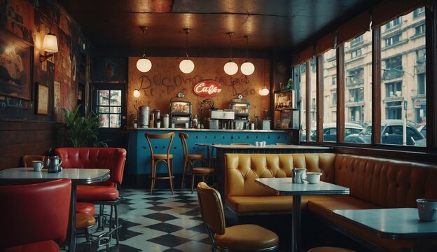 Retro diner interior with vintage vibe