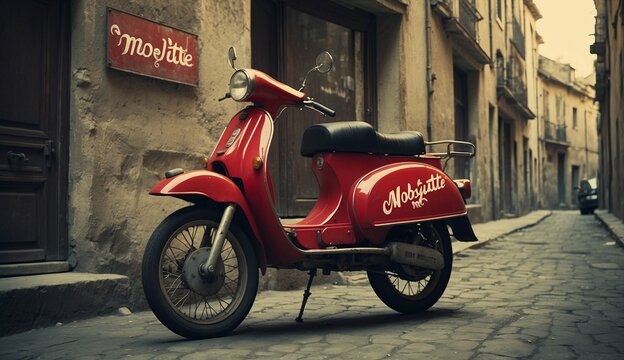 Red vintage motor scooter on a street