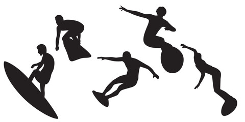 Black silhouette of surfer illustration on transparent background. surfing illustration