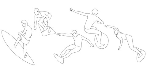 Vector set of surfing illustration. surfer illustration