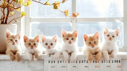 2024 Photo calendar with cute cats Annual daily planner template with feline kitty animals The week starts on Monday : Generative AI