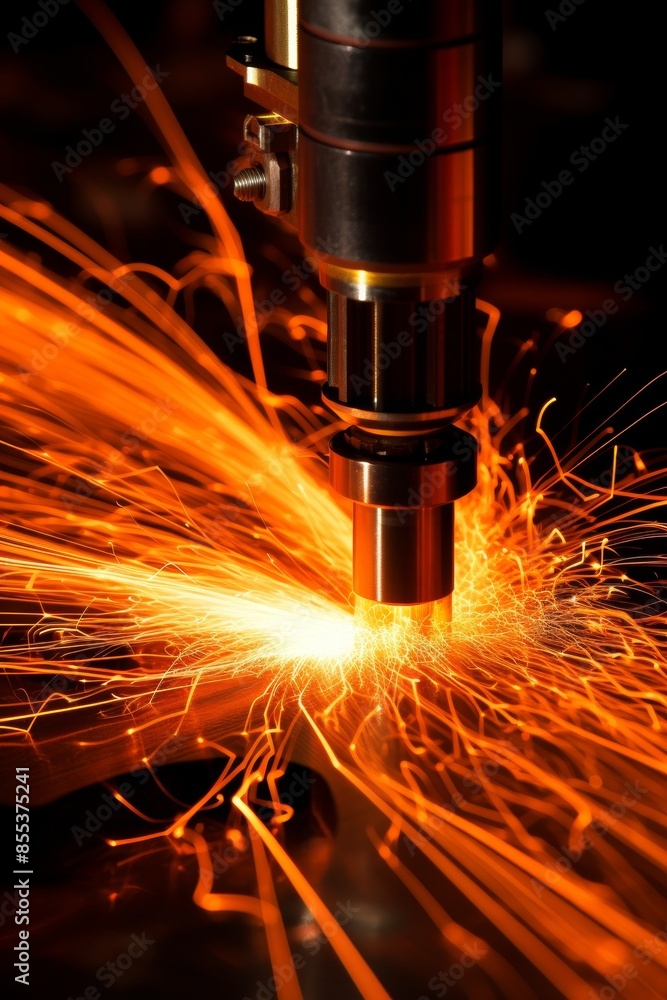 Aufkleber high speed cnc lathe tool with glowing cutting edge, spinning sharply in focus for precision work