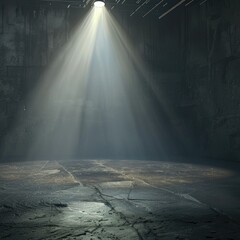 Abstract empty studio with a bright spotlight creating dramatic lighting effects