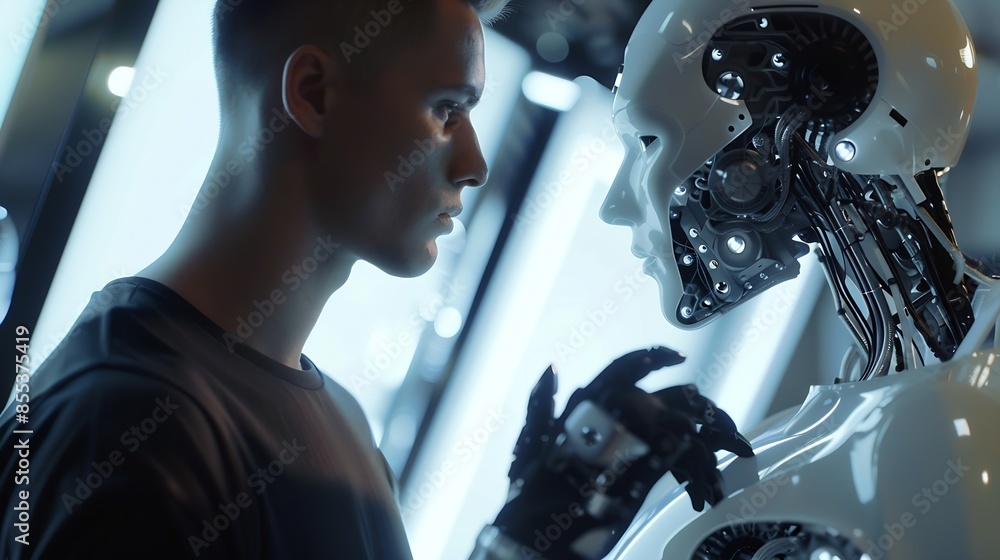 Leinwandbilder Ai technology Artificial Intelligence man using technology smart robot AI artificial intelligence by enter command prompt for generates something Futuristic technology transformation C : Generative AI