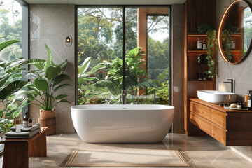 Fototapeta premium Gray and Wooden Bathroom Corner