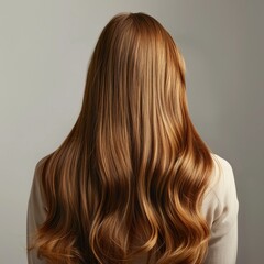 Fototapeta premium Back view of a woman in a studio, showcasing shiny, healthy hair for a hair care concept