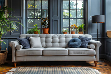 Obraz premium Panoramic Gray Living Room with Poster