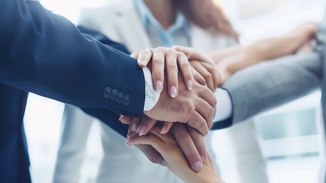 business people putting their hands together Stack of hands Unity and teamwork for ESG environmental social governance policy for modish businessBusiness cooperation for environmental  : Generative AI