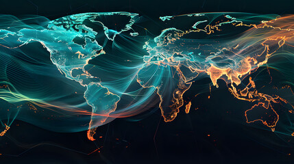 world map with technology effect